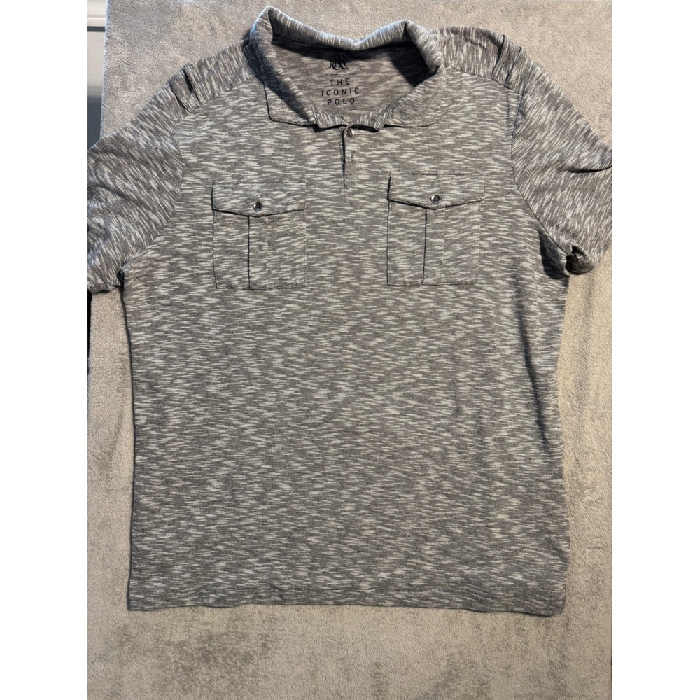 Men's Rock & Republic Iconic Polo Shirt Grey Space Dye Short Sleeve XL Pockets